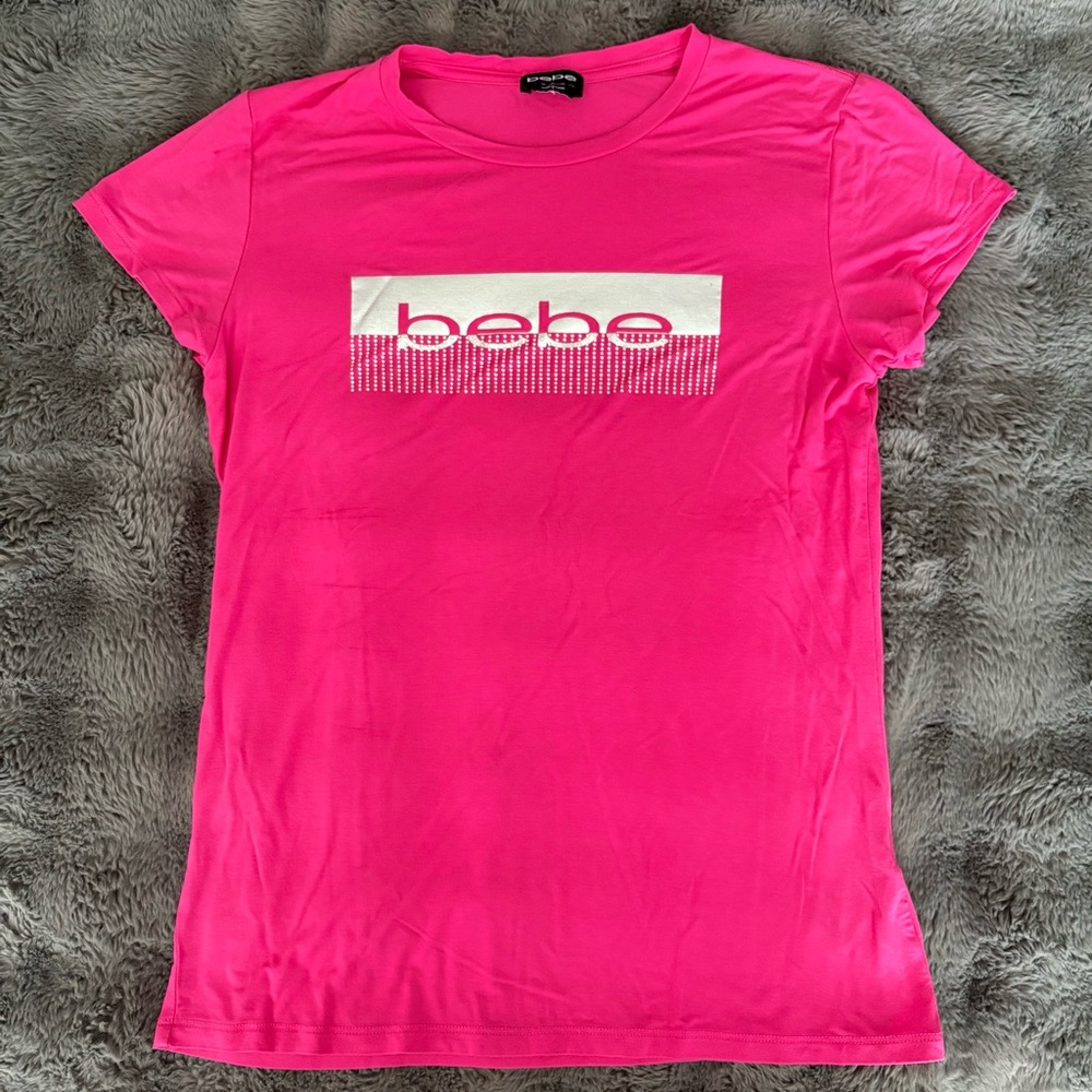 Bebe Graphic Rhinestone Logo Top